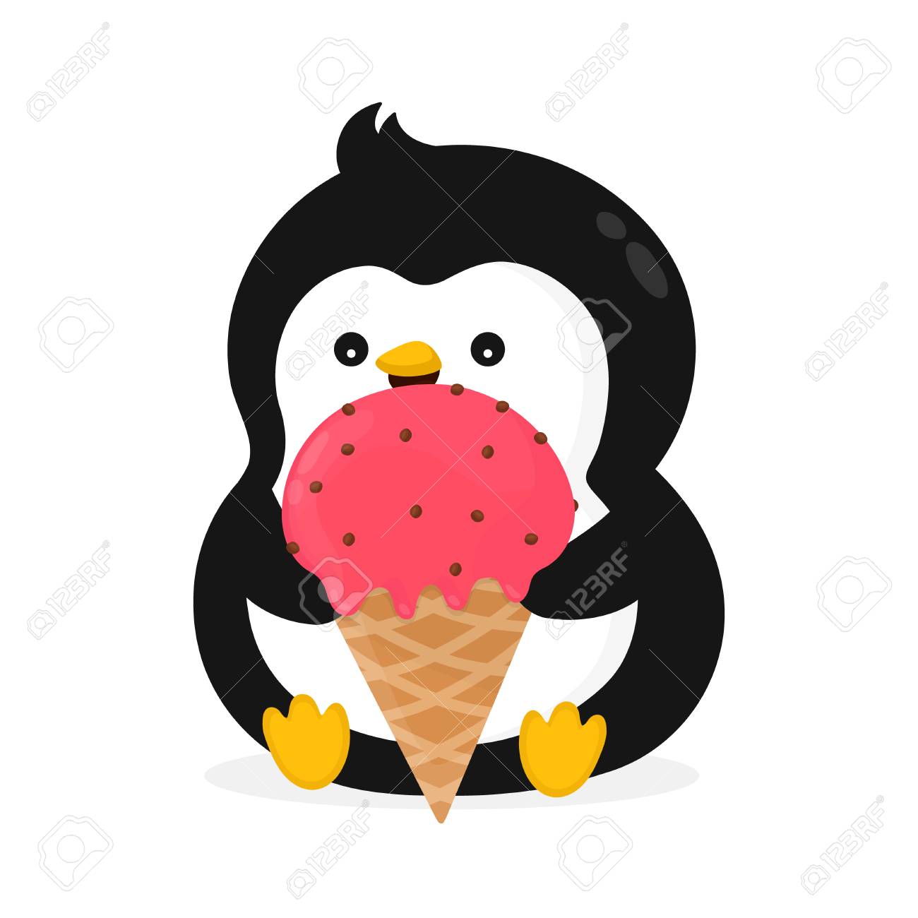 面白い幸せなかわいい笑顔ペンギンはアイスクリームを食べています ベクターフラット漫画のキャラクターイラストアイコン 白い背景に隔離されています の イラスト素材 ベクタ Image 面白い幸せなかわいい笑顔ペンギンはアイスクリームを食べています ベクターフラット漫画のキャラクターイラストアイコン 白い背景に隔離されています の イラスト素材 ベクタ Image