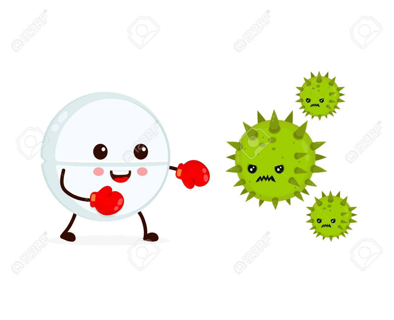 Cute happy funny strong tablet in boxing gloves fight with bacteria microorganism virus. Vector flat cartoon character illustration icon design. Tablet, health, medical antibiotic concept - 113609943 Cute happy funny strong tablet in boxing gloves fight with bacteria microorganism virus. Vector flat cartoon character illustration icon design. Tablet, health, medical antibiotic concept - 113609943