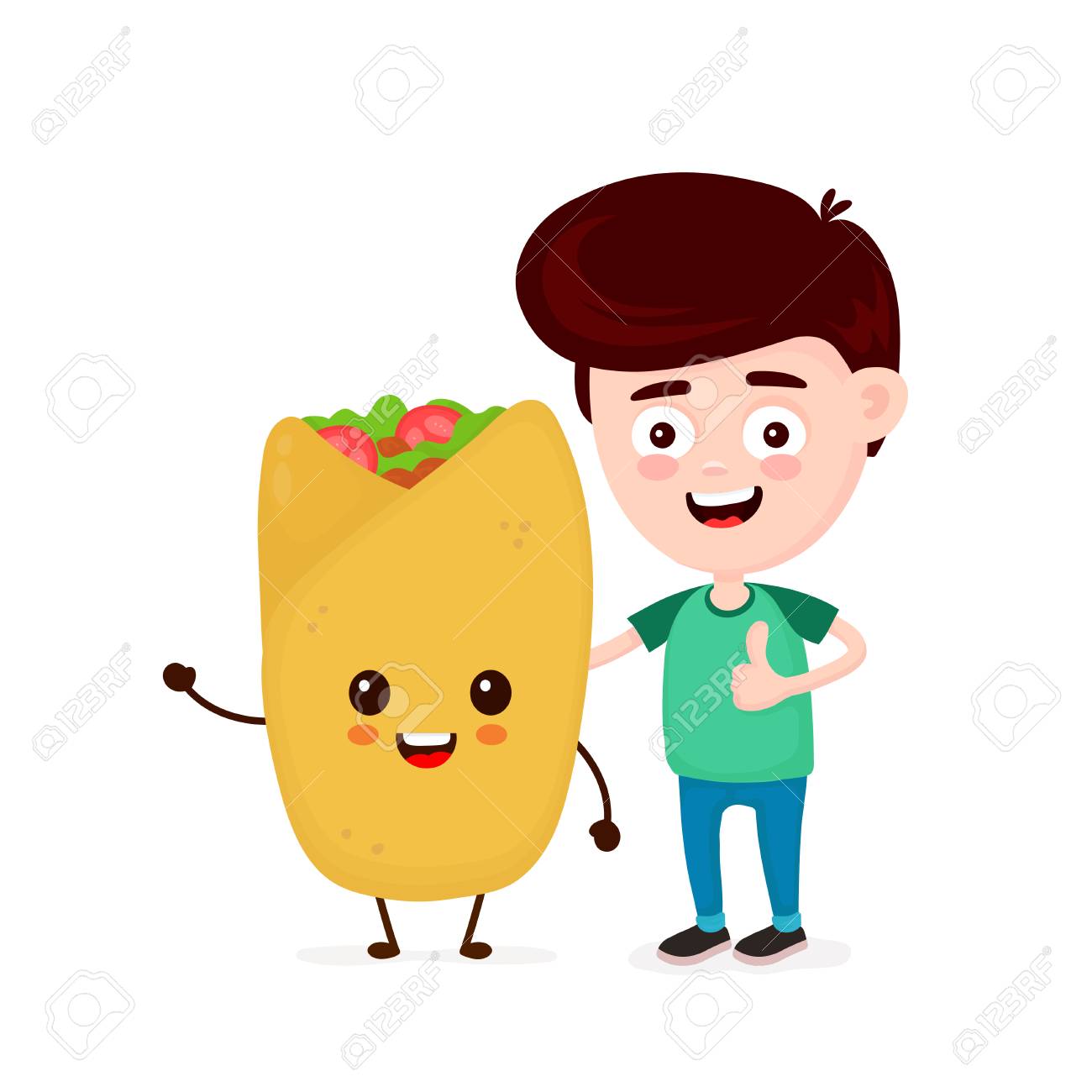 Cute Happy Funny Smiling Young Man And Burrito Boy Show Thumb