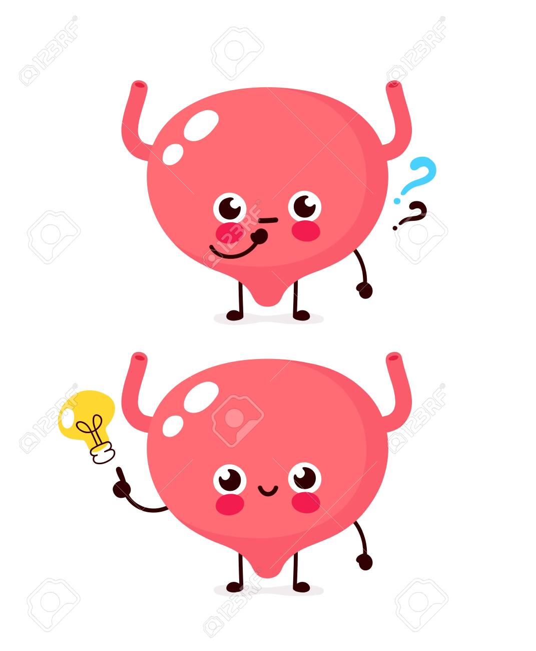 Cute Bladder With Question Mark And Lightbulb Character. Vector Flat Cartoon  Character Illustration Icon Design. Isolated On White Background. Bladder  Have Idea Concept Royalty Free SVG, Cliparts, Vectors, And Stock  Illustration. Image