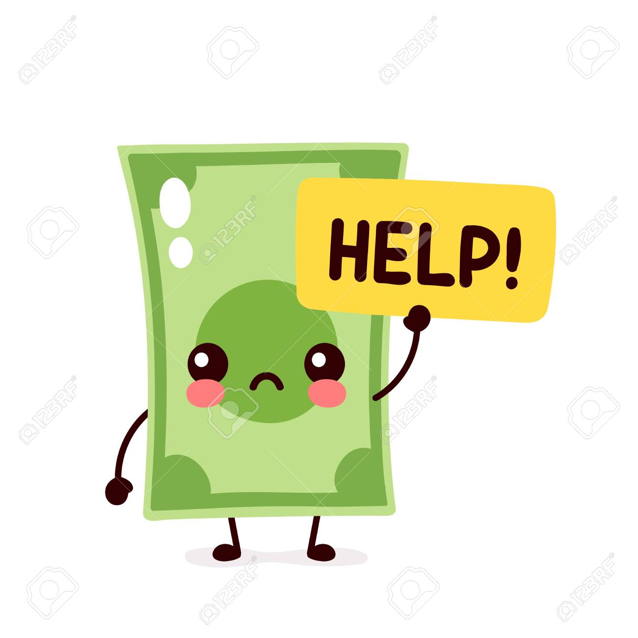 Cute Sad Money Banknote Ask Help Vector Flat Cartoon Character Illustration Icon Design Isolated On White Background Dollar Bill Money Finance Crisis Banknote Concept Royalty Free Cliparts Vectors And Stock Illustration Image 127406140