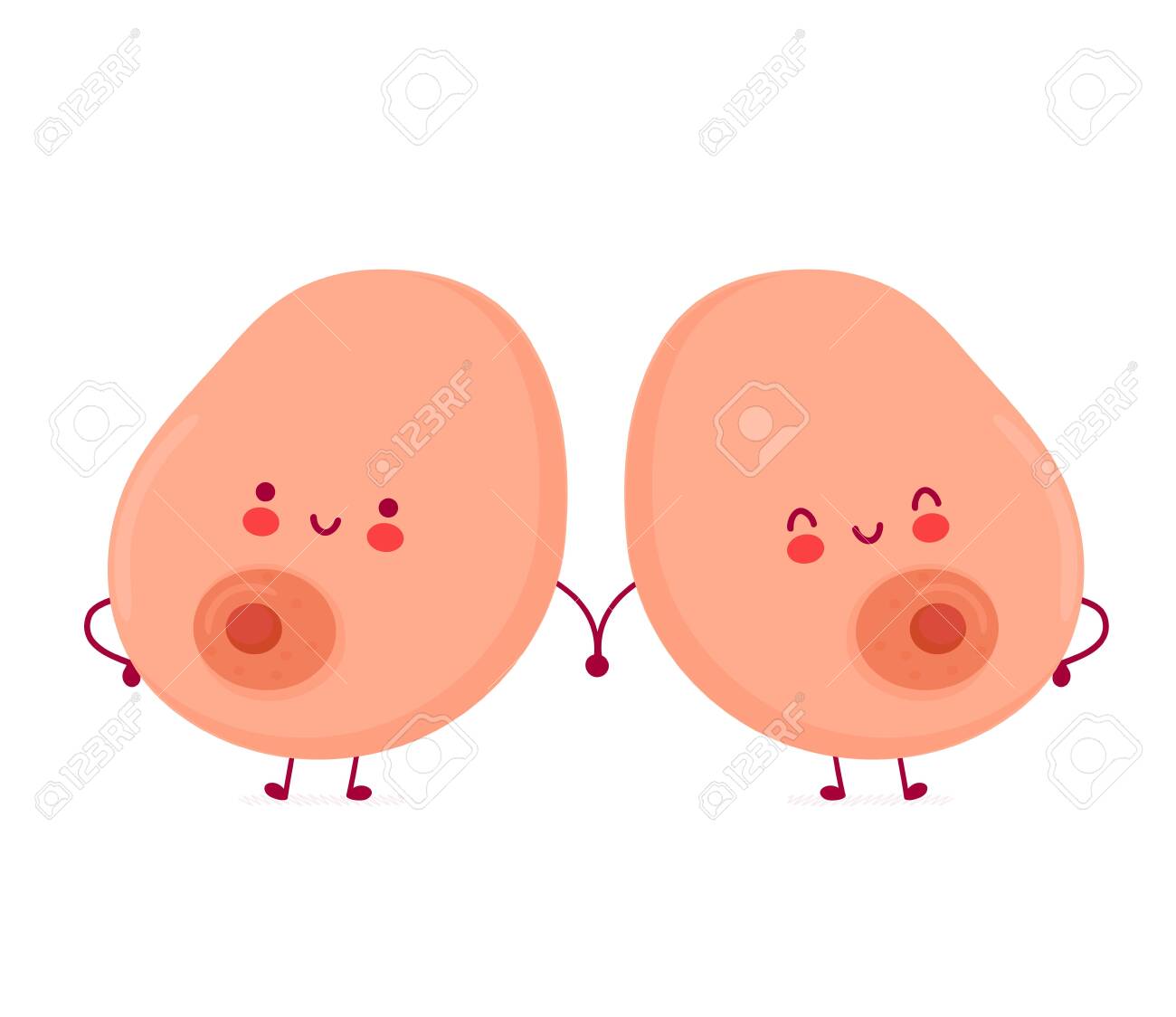 귀여운 행복 재미 있는 여자 가슴입니다. 벡터 만화 캐릭터 그림 아이콘 Design.isolated 흰색 배경에 로열티 무료 사진,  그림, 이미지 그리고 스톡포토그래피. Image 154187434