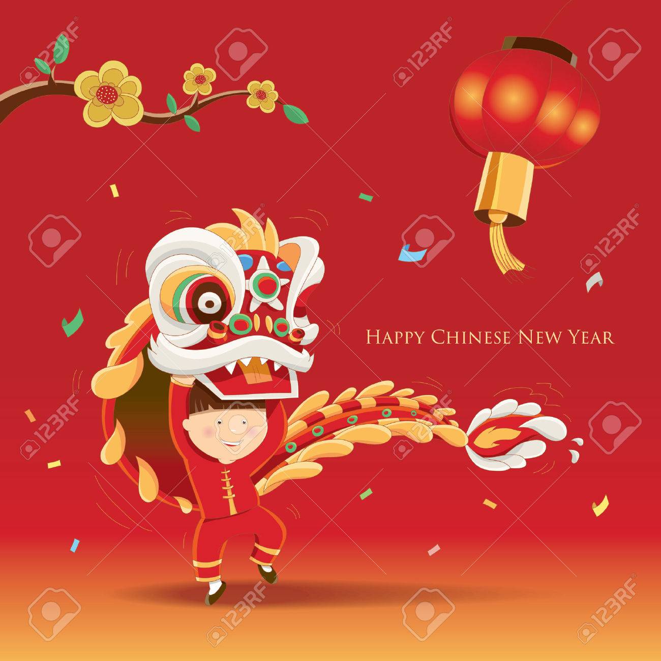 ライオン ダンスと幸せな中国の新年のイラスト素材 ベクタ Image ライオン ダンスと幸せな中国の新年のイラスト素材 ベクタ Image