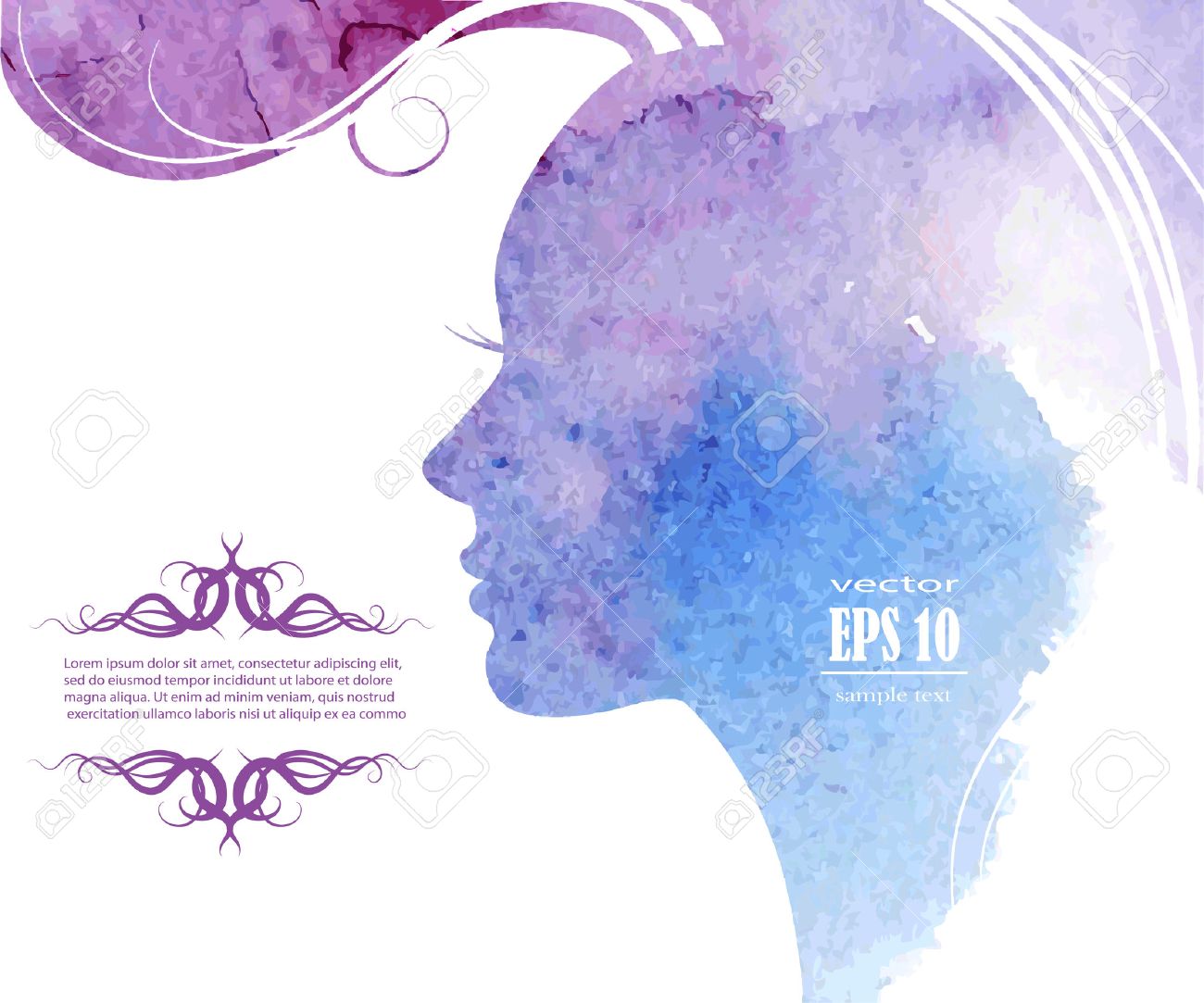 Watercolor Fashion Woman with Long Hair. Vector Illustration. Beautiful Mermaid Face. Girl Silhouette. Cosmetics. Beauty. Health and spa. Fashion themes. - 41817351 Watercolor Fashion Woman with Long Hair. Vector Illustration. Beautiful Mermaid Face. Girl Silhouette. Cosmetics. Beauty. Health and spa. Fashion themes. - 41817351