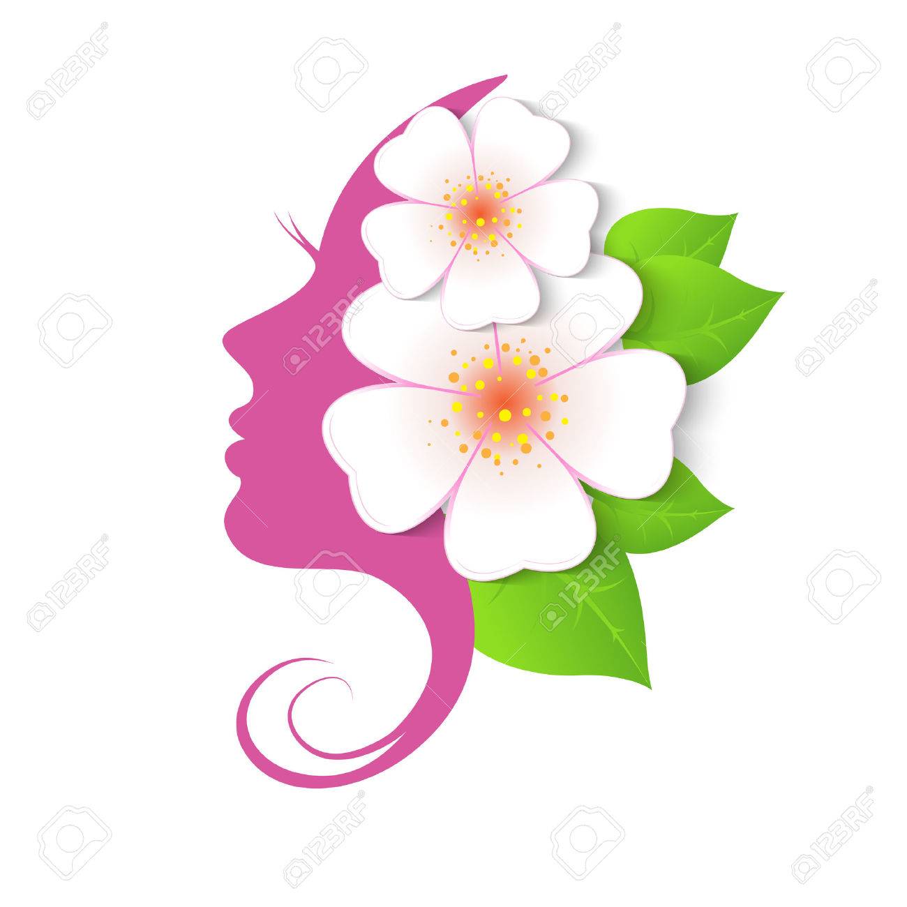 Female Face In Circle Shape Woman With Flowers In Hair Vector