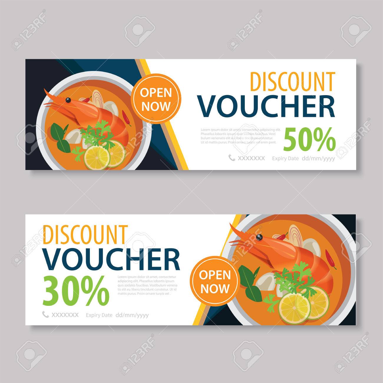 discount voucher template with thai food flat design royalty free meal voucher template