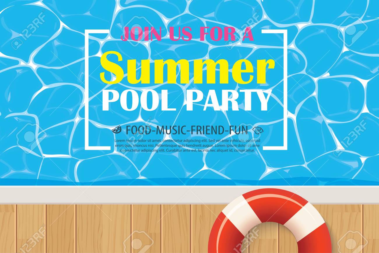 pool party invitation poster with blue water vector summer