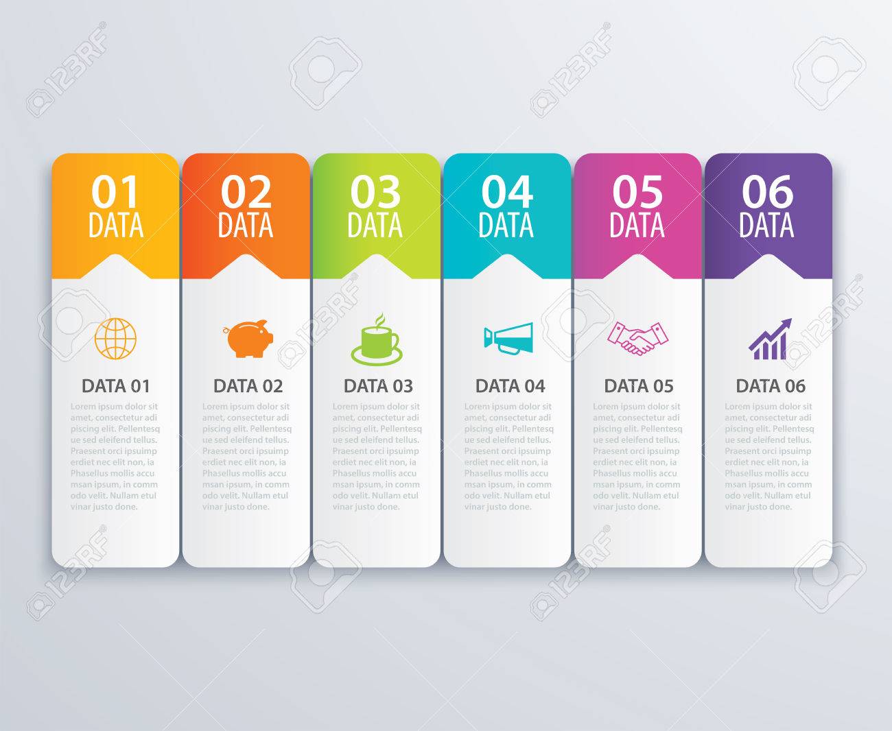 6 インフォ グラフィック タブ インデックス バナー デザインのベクトルおよびマーケティングのテンプレート ビジネス ワークフローのレイアウト図 アニュアル レポート Web デザインに使用できます 手順のプロセスとビジネス コンセプトです のイラスト素材