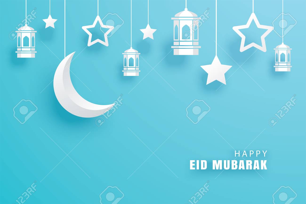Happy Eid Mubarak Greeting Card With Crescent Moon Paper Art Background Ramadan Kareem Vector Illustration Use For Banner Poster Flyer Brochure Template Royalty Free Cliparts Vectors And Stock Illustration Image 102382457