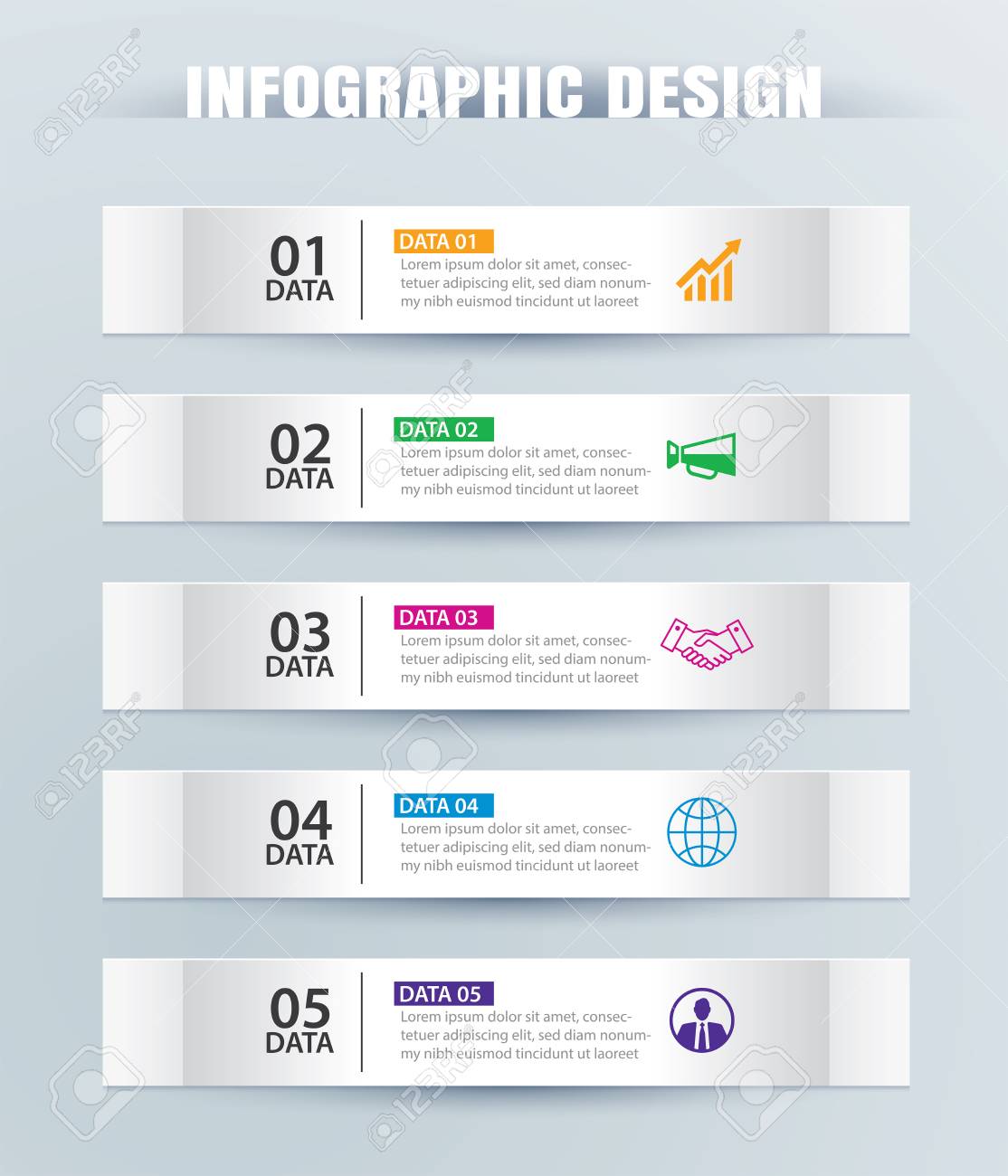 infographics tab in horizontal paper index with 5 data template index tab template