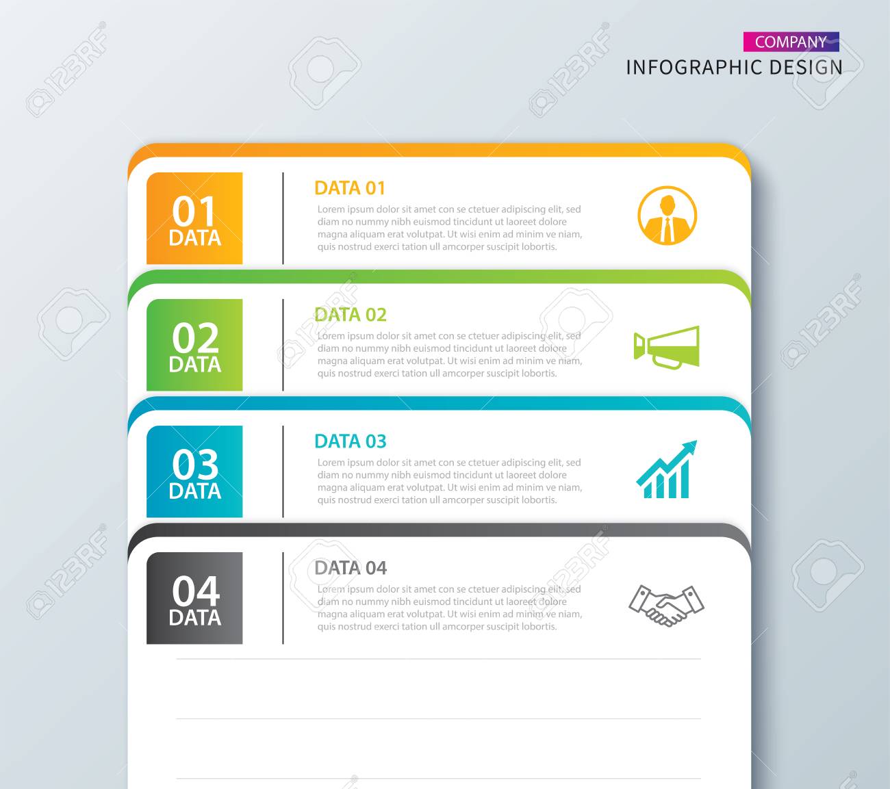 infographics tab in horizontal paper index with 4 data template index tab template
