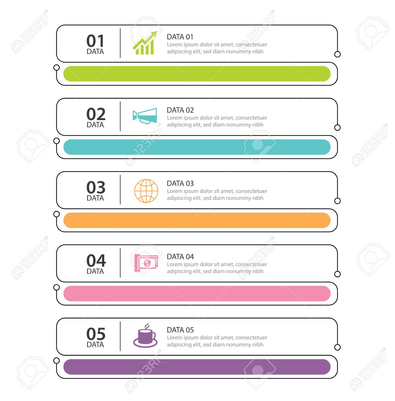 infographics tab in horizontal thin line index with 5 data template index tab template