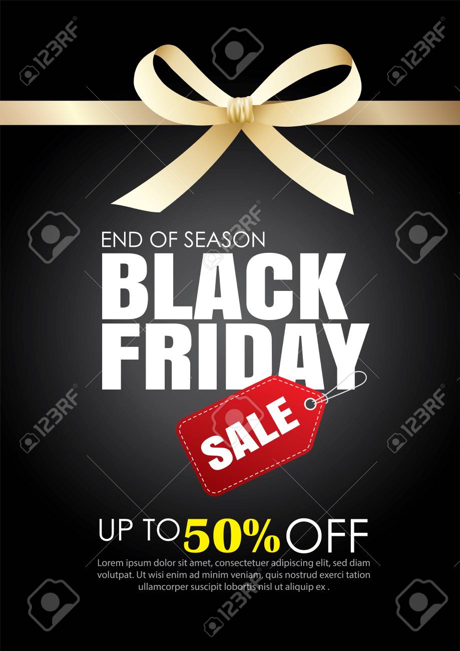 black friday sale flyer template dark background with gold ribbon dark flyer background