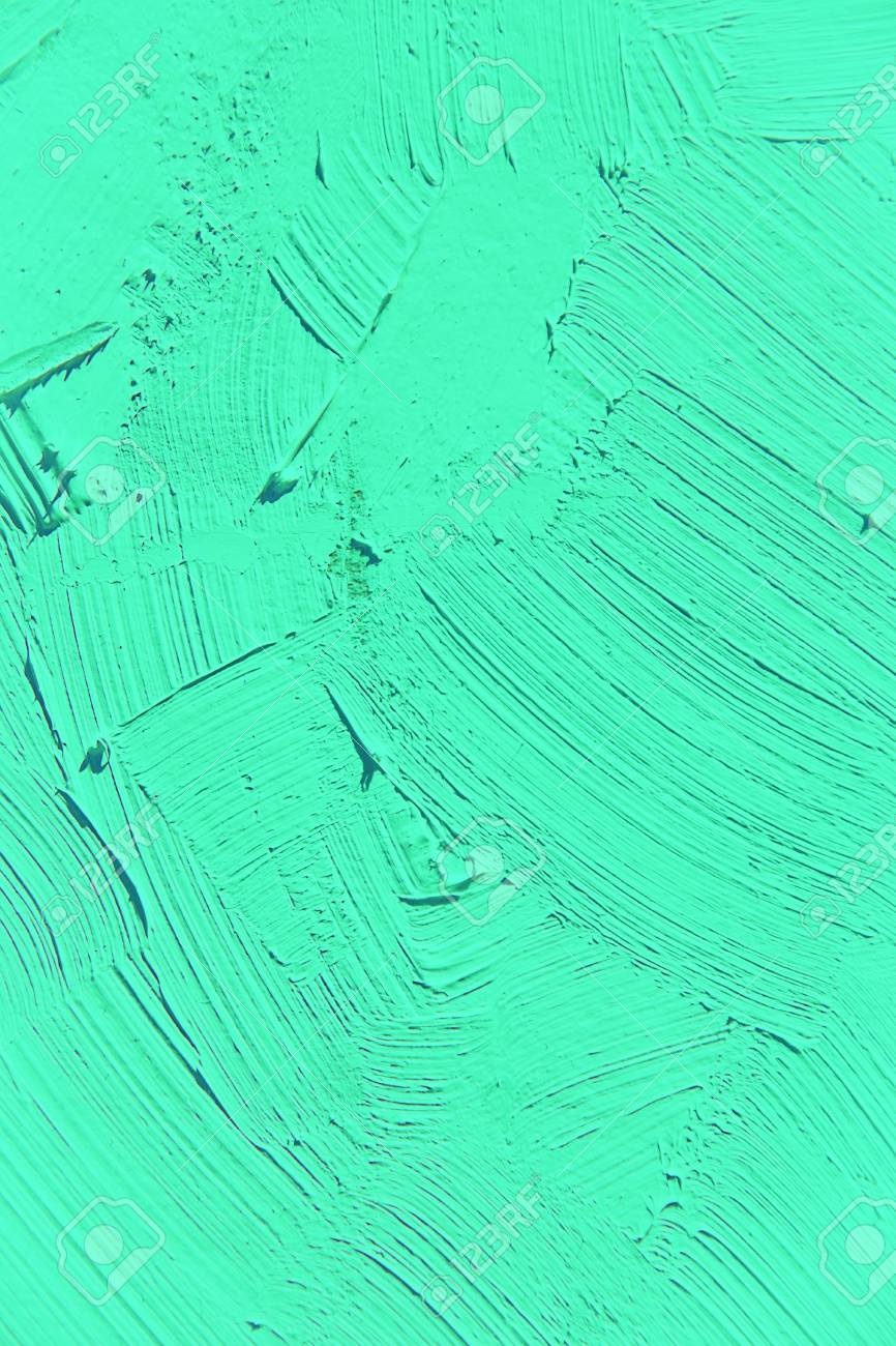 絵は鮮やかな青緑色薄緑色 興味深い 創造的で想像力豊かな背景のペイント ブラシ ストローク テクスチャのクローズ アップ Web やデザイン の写真素材 画像素材 Image