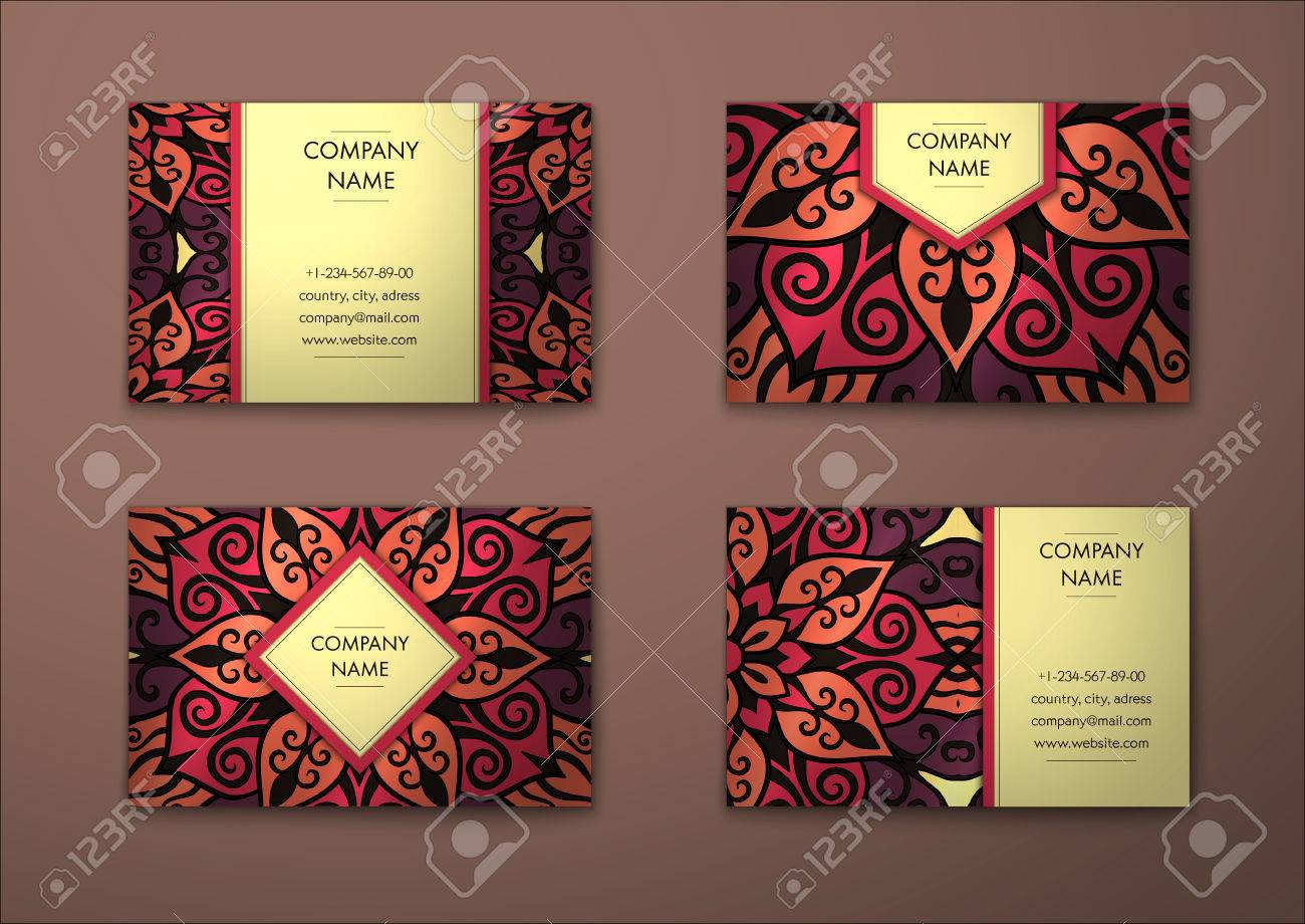 Vector vintage visiting card set. Floral mandala pattern and ornaments. Oriental design Layout. Islam, Arabic, Indian, ottoman motifs. Front page and back page. - 58126637 Vector vintage visiting card set. Floral mandala pattern and ornaments. Oriental design Layout. Islam, Arabic, Indian, ottoman motifs. Front page and back page. - 58126637