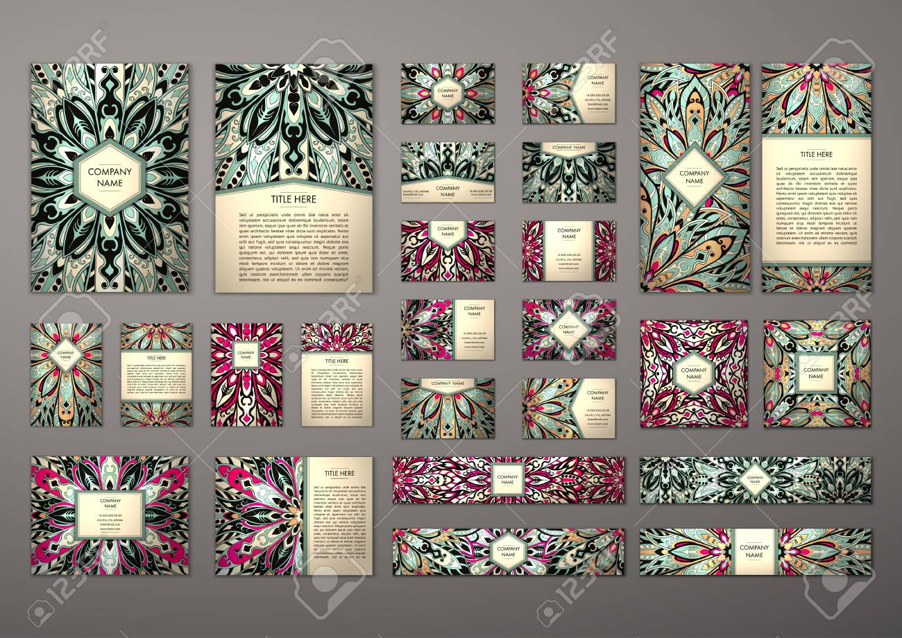 Grosse Vorlagen Eingestellt Visitenkarten Einladungen Und Banner Floral Mandala Muster Und Ornamente Oriental Design Layout Asiatische Arabische Indische Ottomane Motive Lizenzfrei Nutzbare Vektorgrafiken Clip Arts Illustrationen Image