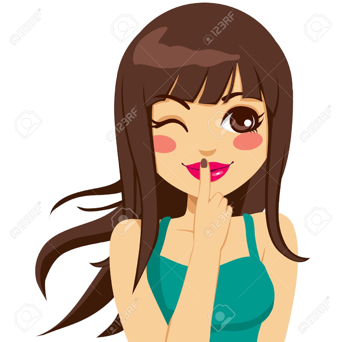Beautiful brunette woman winking and making secret expression or silence hand gesture with finger on lips - 24901264 Beautiful brunette woman winking and making secret expression or silence hand gesture with finger on lips - 24901264