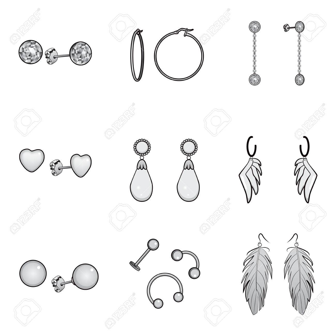 En Blanco De Diferentes Tipos De Pendientes Y Colgantes Ilustraciones Svg, Vectoriales, Clip Art Vectorizado Libre De Derechos. 27665684.