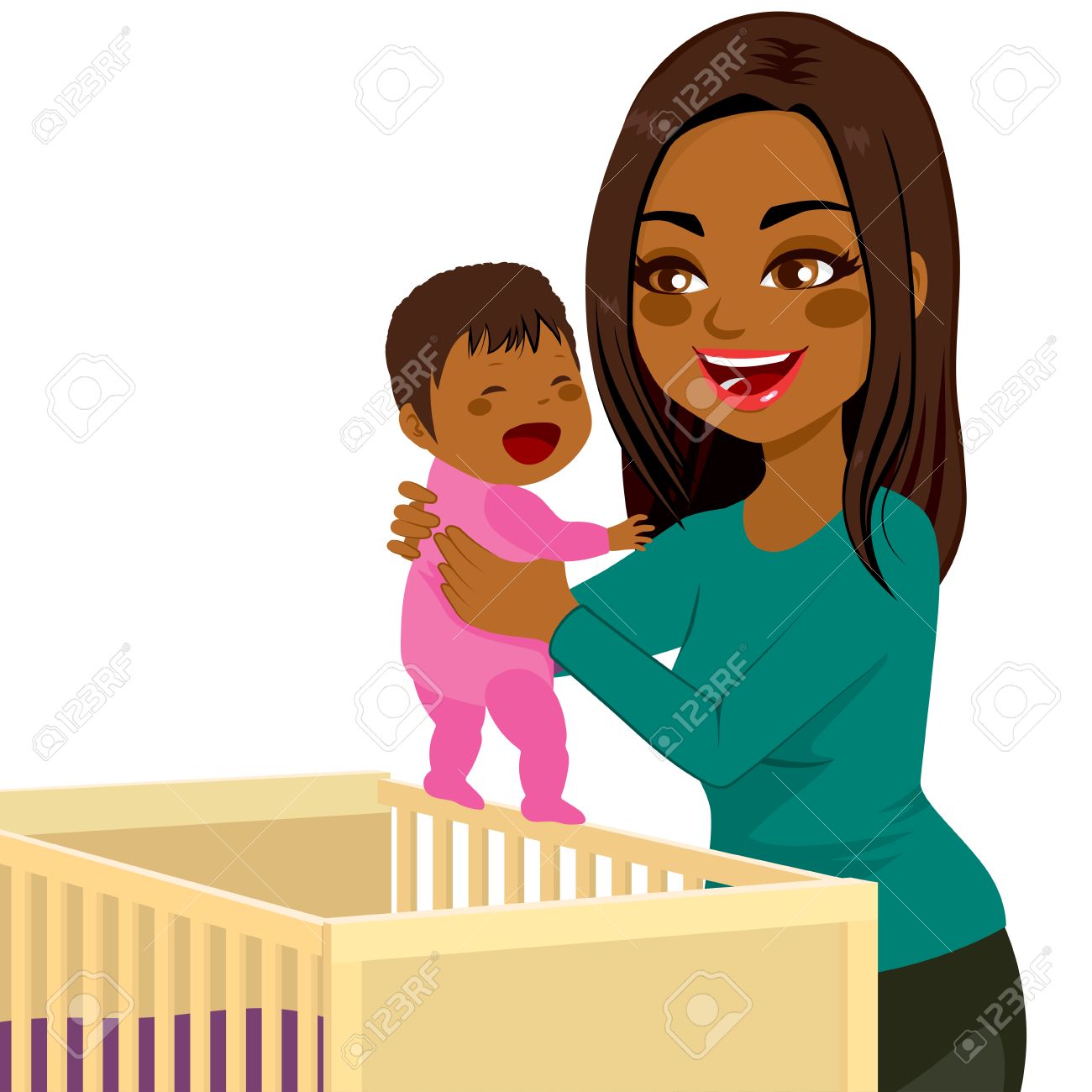 Belle Jeune Mere Afro Americaine Ramasser Petit Bebe De Creche Clip Art Libres De Droits Vecteurs Et Illustration Image