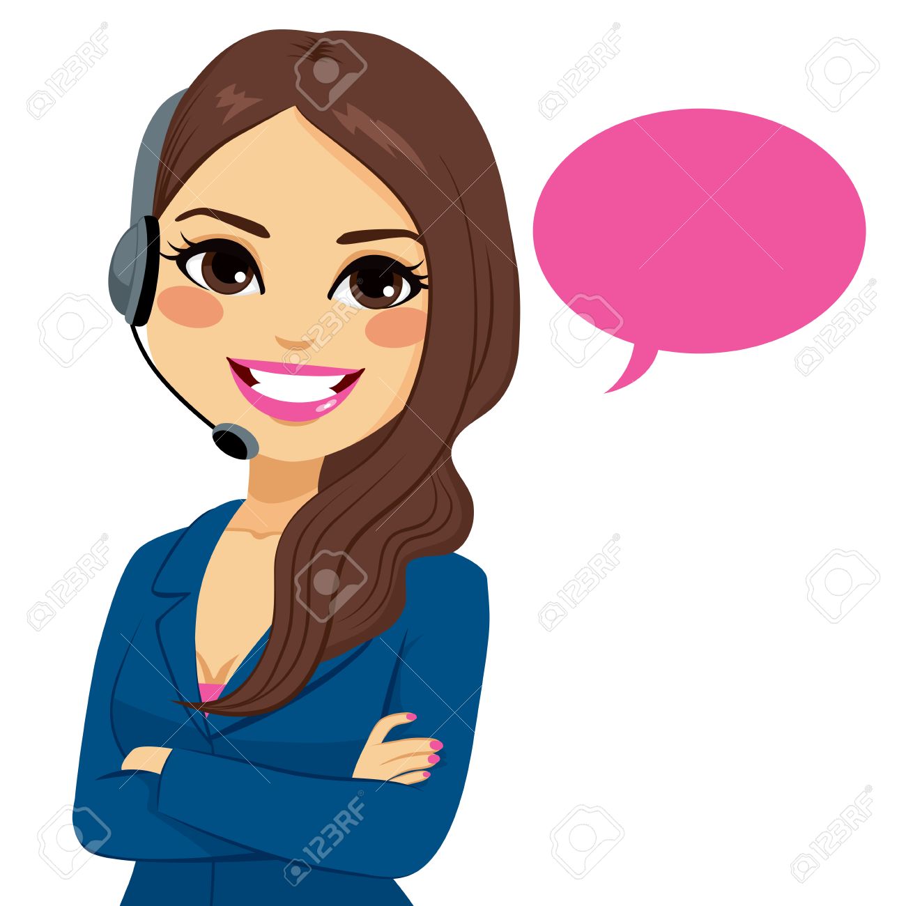 Portrait of happy smiling latina call center operator woman on support phone with headset isolated on white background - 53255996 Portrait of happy smiling latina call center operator woman on support phone with headset isolated on white background - 53255996