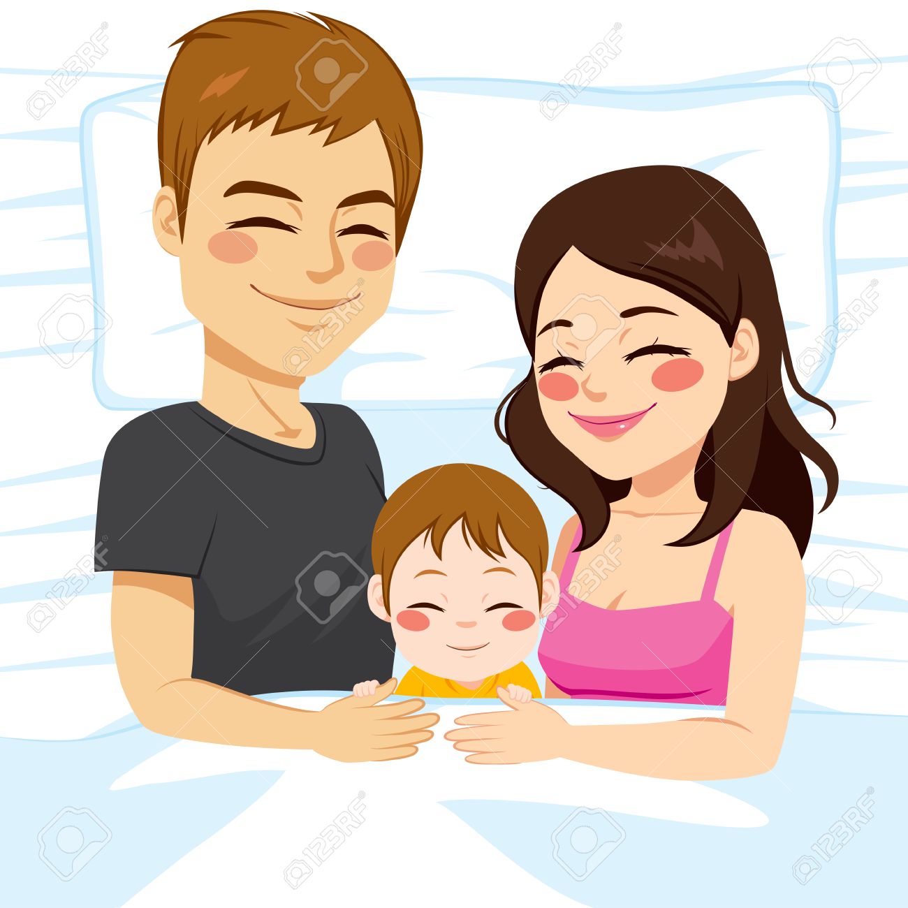 Jeune Mignon Petite Famille De La Mere De Pere Et Fils Bebe Ensemble Dormir Clip Art Libres De Droits Vecteurs Et Illustration Image