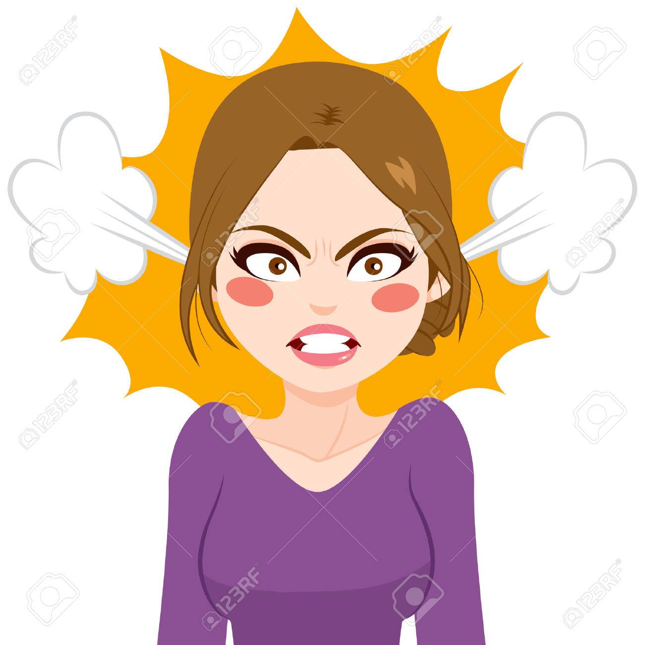 Young angry woman with steam blowing from ears - 60323490 Young angry woman with steam blowing from ears - 60323490