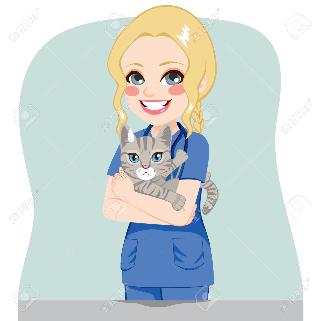 Belle Jeune Femme, Vétérinaire, Avec Colère Chat Clip Art Libres De Droits  , Vecteurs Et Illustration. Image 64731122.