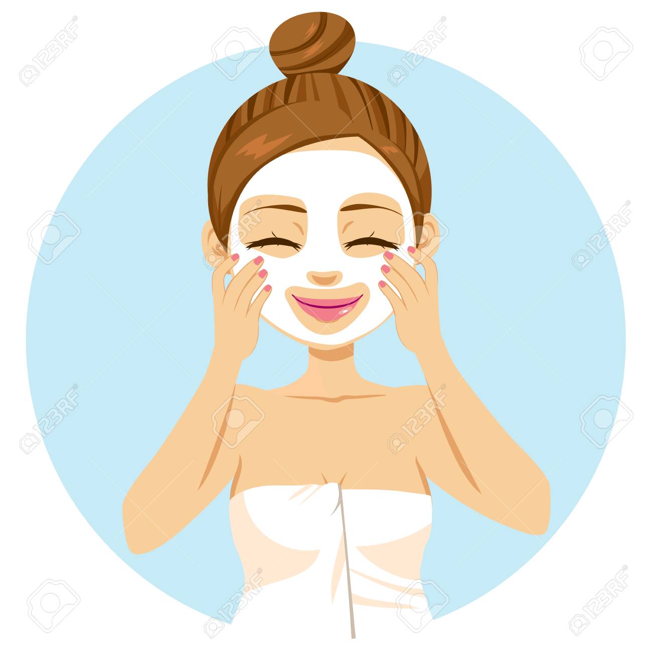 かわいいの美しい若い女性の顔のマスク処理を適用します のイラスト素材 ベクタ Image かわいいの美しい若い女性の顔のマスク処理を適用します のイラスト素材 ベクタ Image
