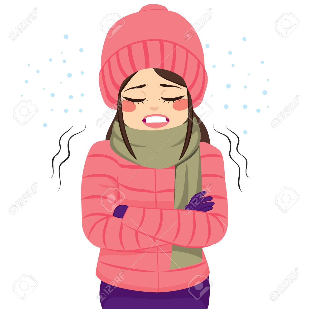 young woman freezing wearing winter clothes shivering royalty free