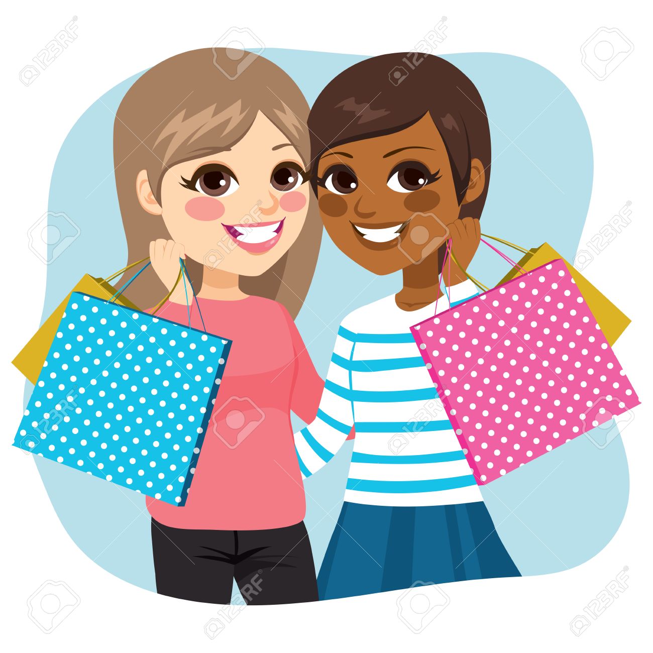 Two Cute Teenager Girls Best Friends Forever Shopping Concept Royalty Free Cliparts Vectors And Stock Illustration Image