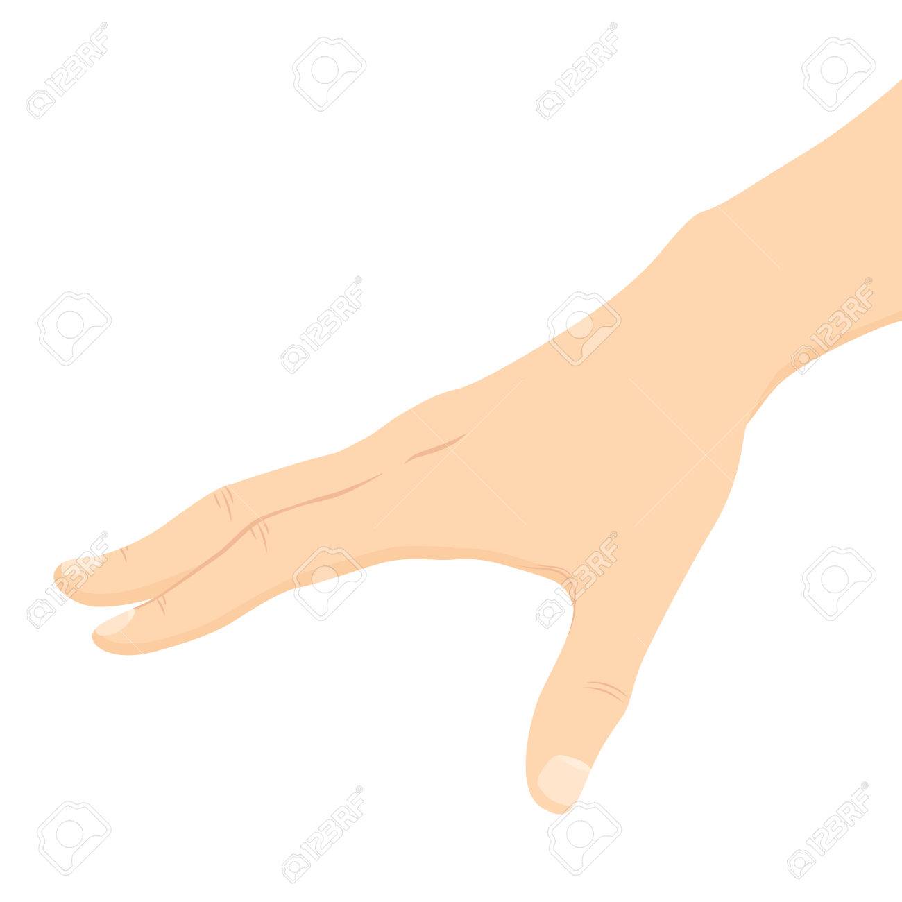 何か白い背景で隔離のために達する白人の男性手の図を閉じる のイラスト素材 ベクタ Image