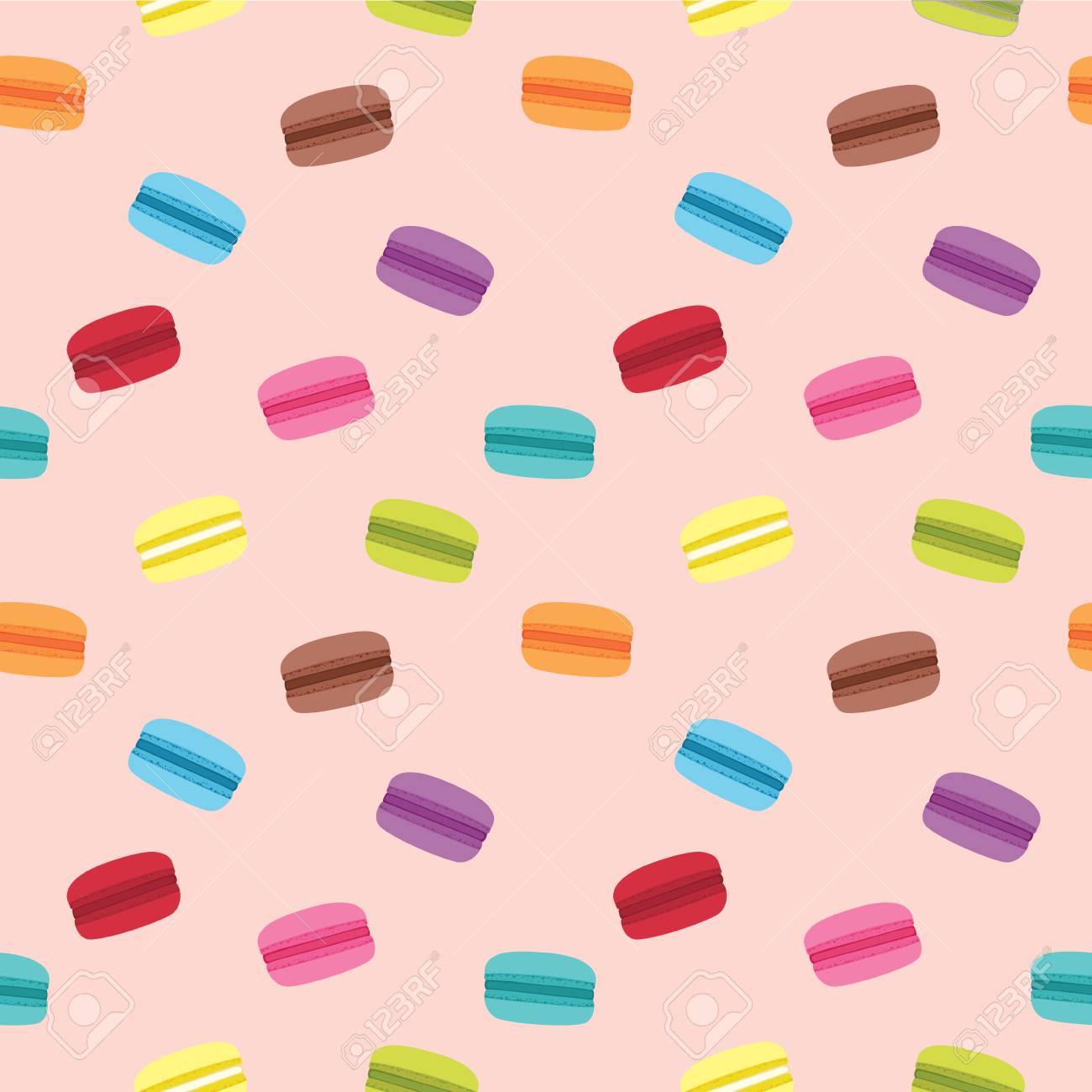ピンクの背景とカラフルでおいしいマカロンのかわいいのシームレス パターンのイラスト素材 ベクタ Image