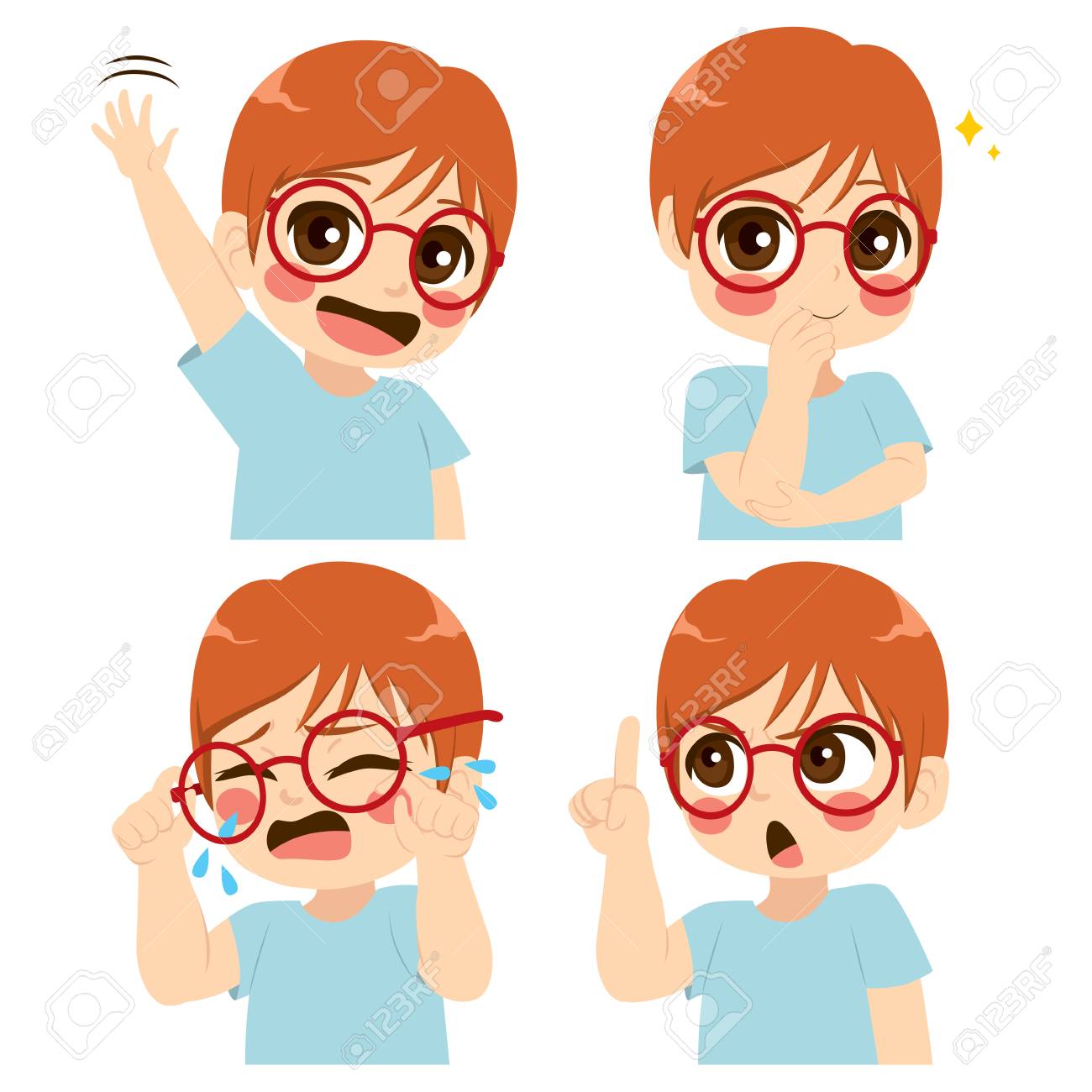 Little cute boy with glasses making different face and gesture expression set collection - 107433914 Little cute boy with glasses making different face and gesture expression set collection - 107433914