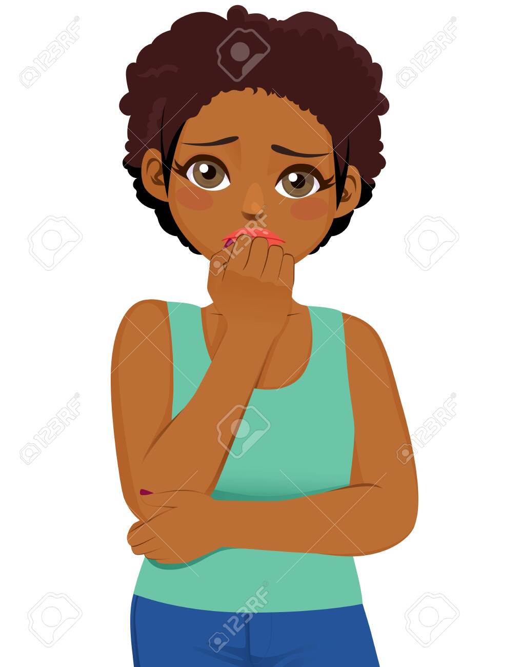 Young Black Girl Scared Expression Afraid And Anxious Biting Royalty Free Cliparts Vectors And Stock Illustration Image