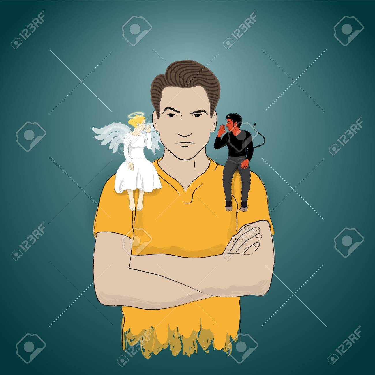 同じ時間で天使か悪魔から撮影のアドバイスします の写真素材 画像素材 Image