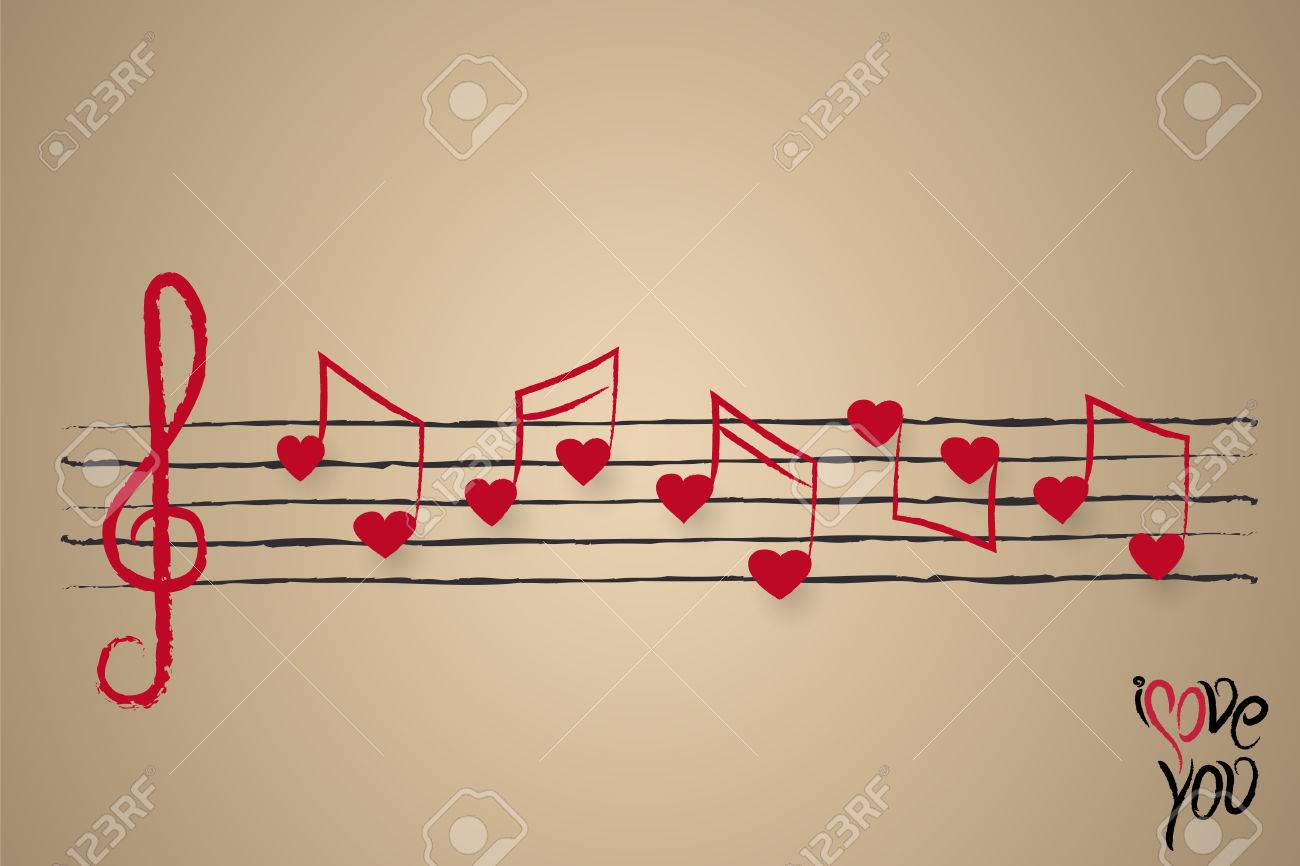 結婚式のカードや祝日のあいさつシート音楽 心のデザイン形の音符 の写真素材 画像素材 Image