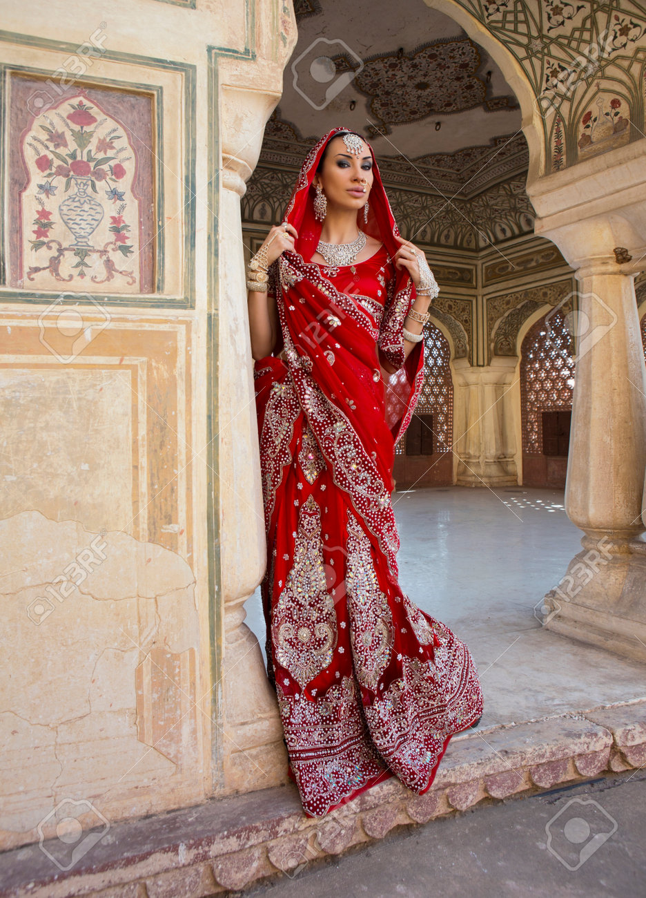 red wedding sari