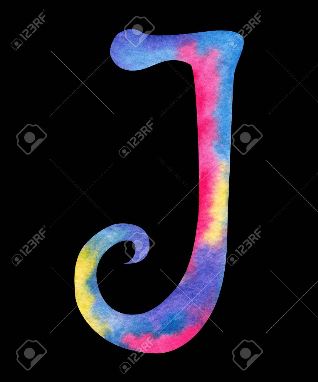 Hand painted watercolor english letter J whit gentel pink, blue, purple and yellow splashes - 122435757 Hand painted watercolor english letter J whit gentel pink, blue, purple and yellow splashes - 122435757