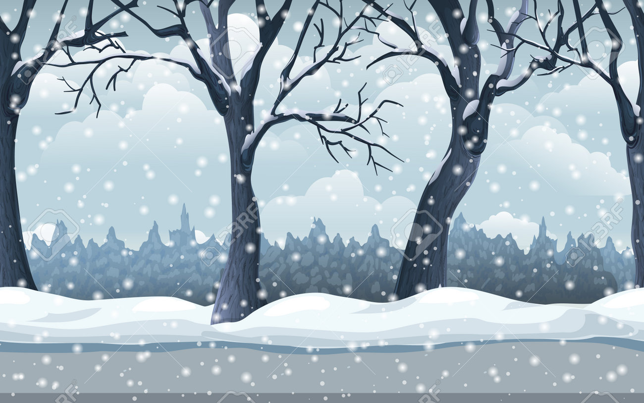 Seamless Winter Forest Landscape. Trees In Snow. Snowy Nature