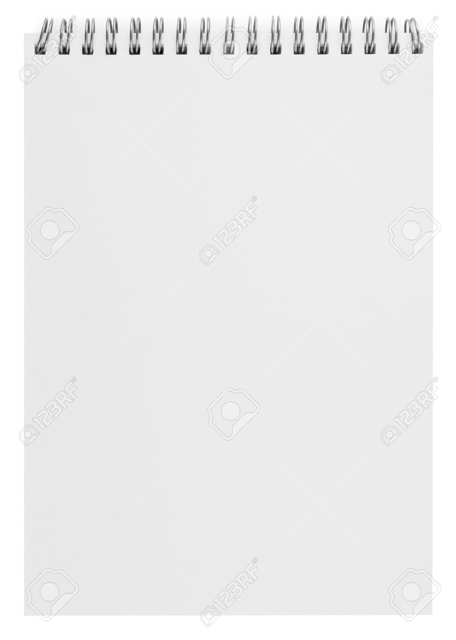 blank background paper spiral notebook isolated on white stock