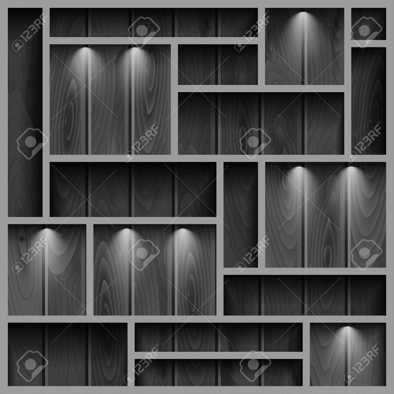 空棚木製の壁リフレクター Ligh で照らされたグレーの色でベクトル イラストのイラスト素材 ベクタ Image
