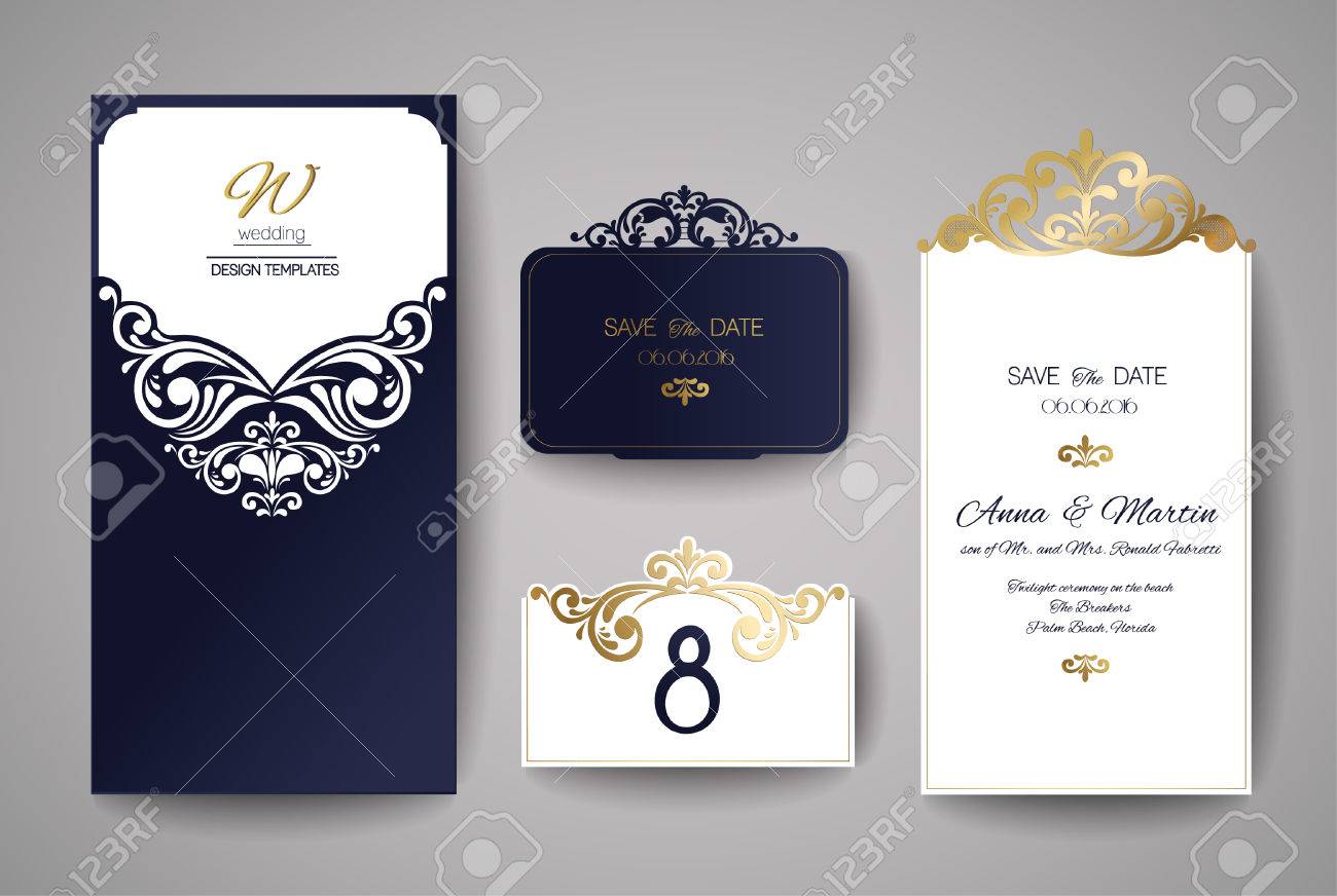 wedding invitation or greeting card with gold floral ornament