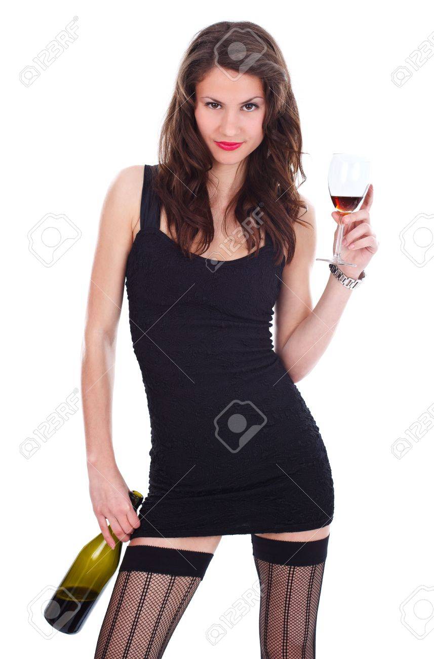 Woman With Wine And Glass In Hand Posing To Camera, Studio Shot Stock Photo,  Picture and Royalty Free Image. Image 16890985., image size:857x1300