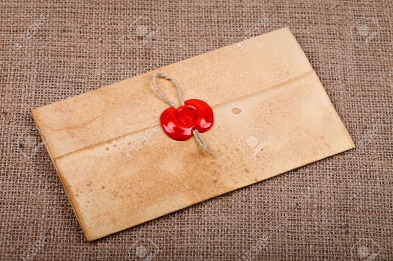 old vintage letter with wax seal on burlap stock photo picture letter wax seal