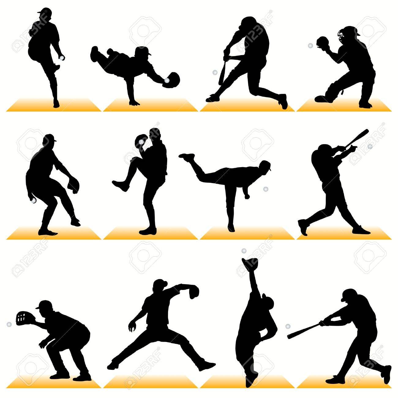 Set De Siluetas De Beisbol 02 Ilustraciones Vectoriales Clip Art Vectorizado Libre De Derechos Image