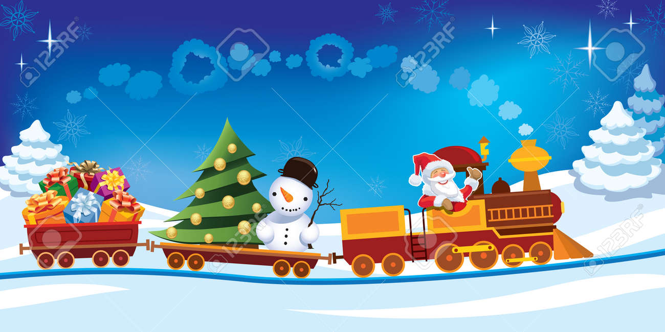 toy train around christmas tree