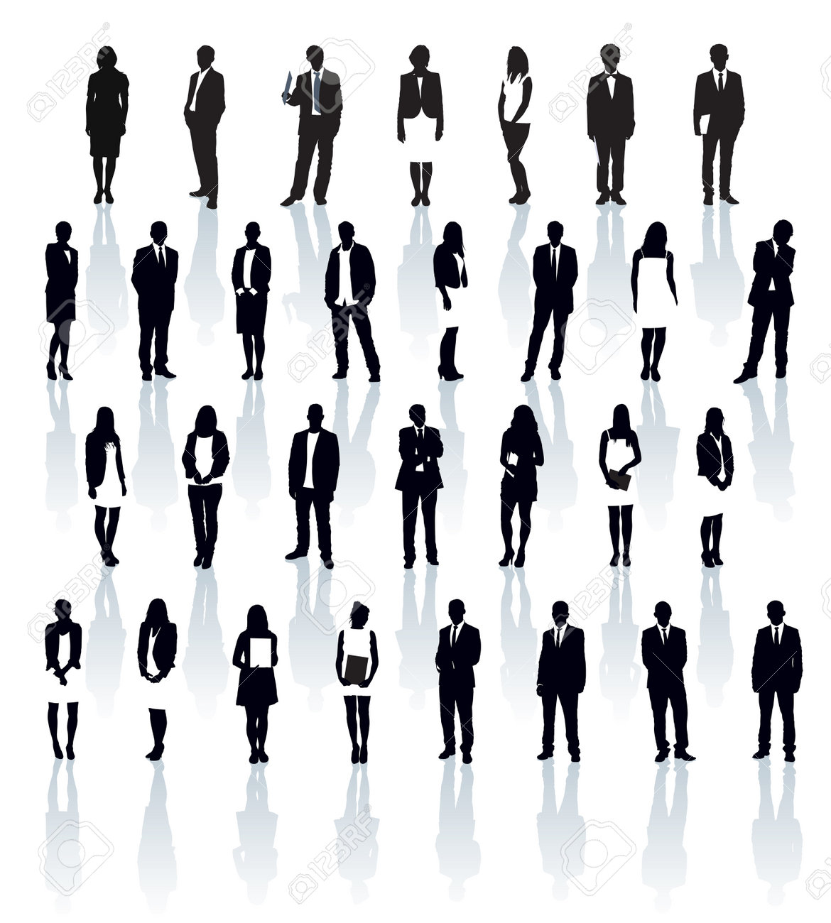 Large Set Of Black And White Silhouettes With Shadows. Businesspeople: Men  And Women. Royalty Free SVG, Cliparts, Vectors, and Stock Illustration.  Image 96617616., image size:1170x1300