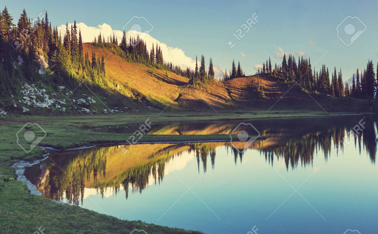 Image Lake And Glacier Peak In Washington Usa Stock Photo Picture And Royalty Free Image Image