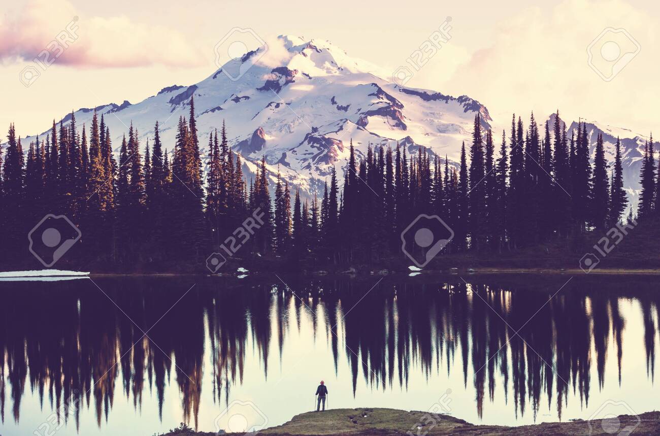 Image Lake And Glacier Peak In Washington Usa Stock Photo Picture And Royalty Free Image Image