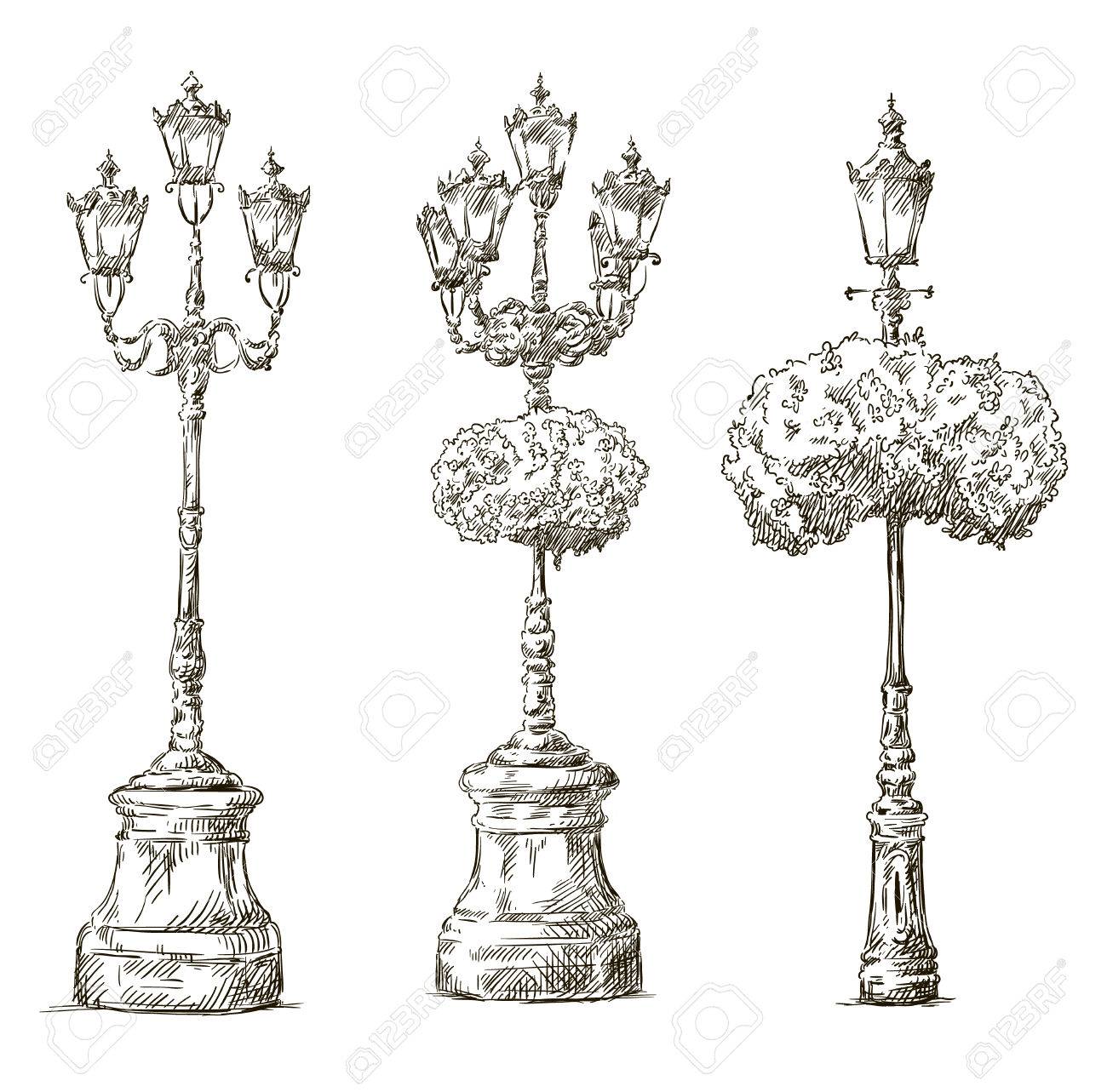 街路灯のランプのポスト スケッチ フリーハンドの図面 のイラスト素材 ベクタ Image